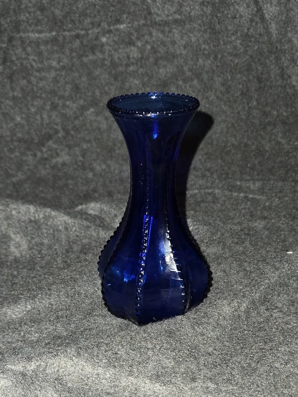 Vintage Indiana Glass Cobalt Blue Beaded Bud Vase 5